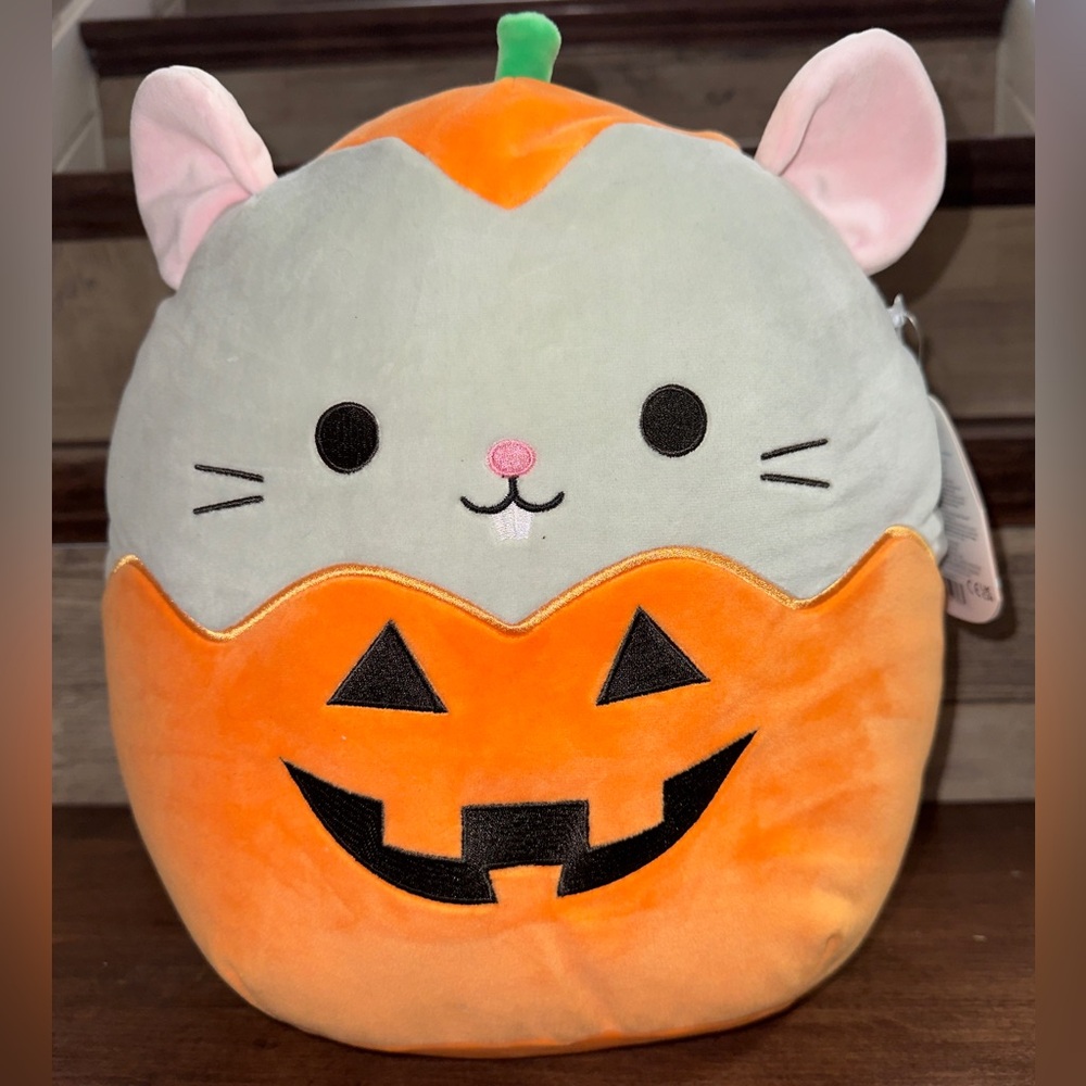 🥰 Squishmallows 12" Milto the Grey Mouse in Jack-O-Lantern Stuffed Plush Toy